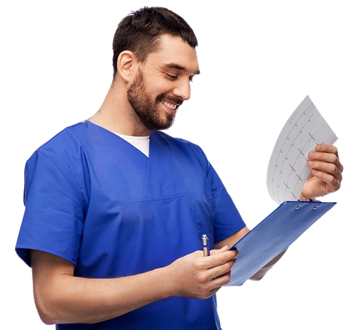 Medical remote support specialist reviewing patient documents