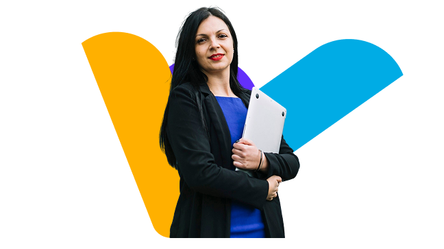 Administrative staffing specialist holding client documents
